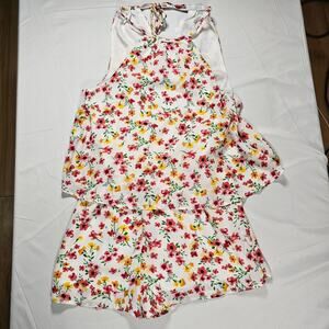 Jack by BB Dakota Floral Romper XS NWT Halter Tie Ruffle Overlay Spring Summer